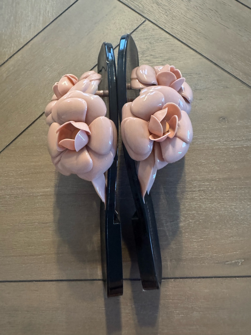 Jeffrey Campbell Black Slide Sandals with Blush Pink Flower Accents - Picture 8 of 13